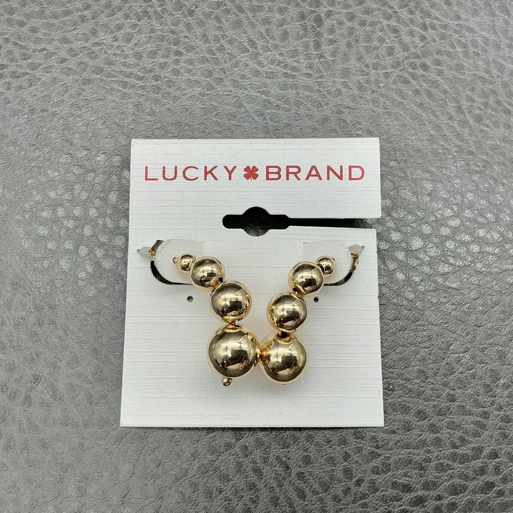 Lucky Brand Earrings Gold‎ Tone Round Bead Climber Hook Womens Fashion Jewelry